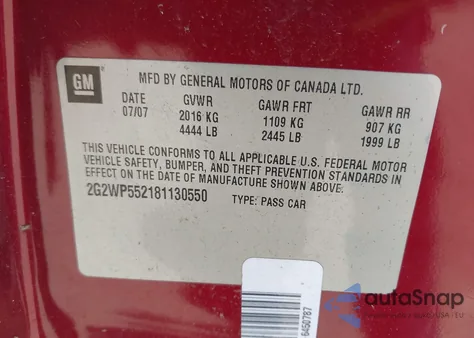 2008 Pontiac Grand Prix из США, поврежденный, VIN 2G2WP552181130550